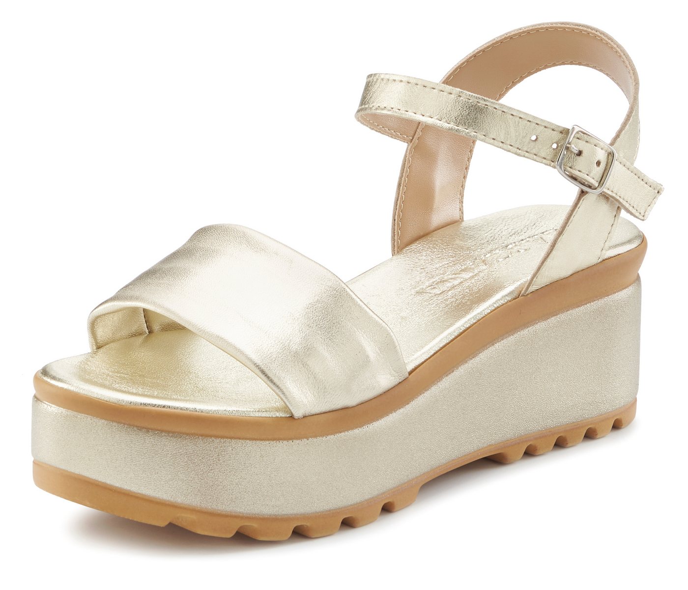 LASCANA Riemchensandalette, Sandale, Sommerschuh, offener Schuh, Sandalette aus Leder mit Keilabsatz – Bild 3 von 5