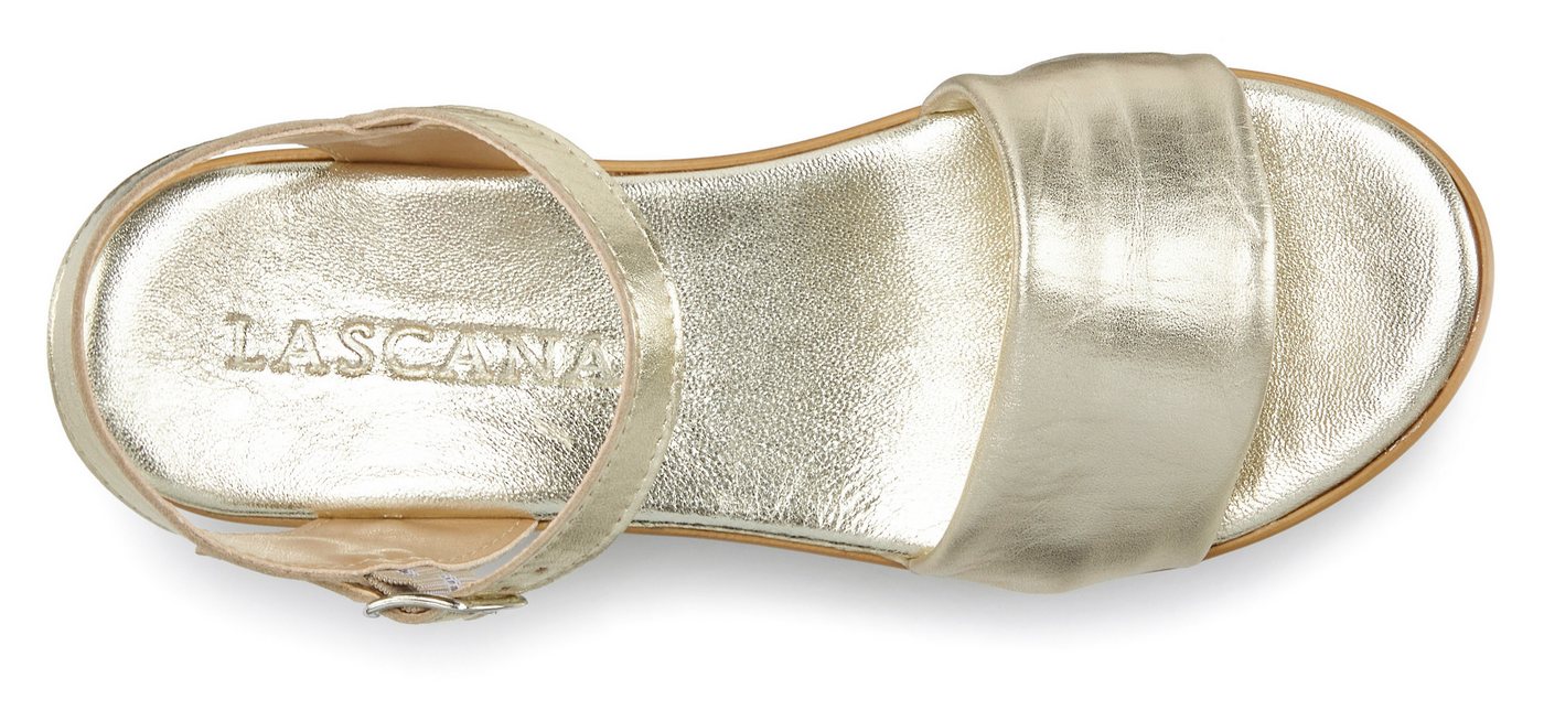 LASCANA Riemchensandalette, Sandale, Sommerschuh, offener Schuh, Sandalette aus Leder mit Keilabsatz – Bild 4 von 5