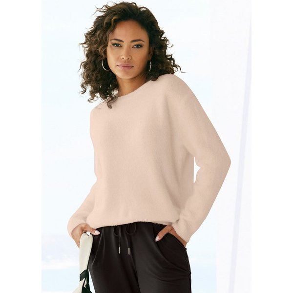 LASCANA Rundhalspullover aus weichem Garn mit Flausch-Effekt Kuschelpullover, lockerer Damenpullover, super weicher Strick, Basic