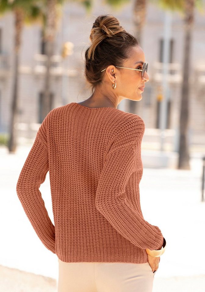 LASCANA Rundhalspullover aus weichem Grobstrick lockerer Strickpullover, leicht transparenter Grobstrickpullover – Bild 3 von 5