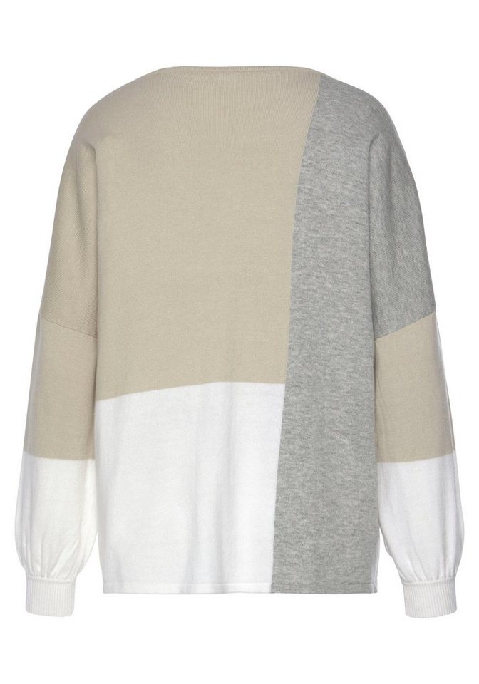 LASCANA Rundhalspullover mit Colorblock-Optik lässiger Damenpullover, Baumwollpullover, locker und kaschierend – Bild 4 von 5