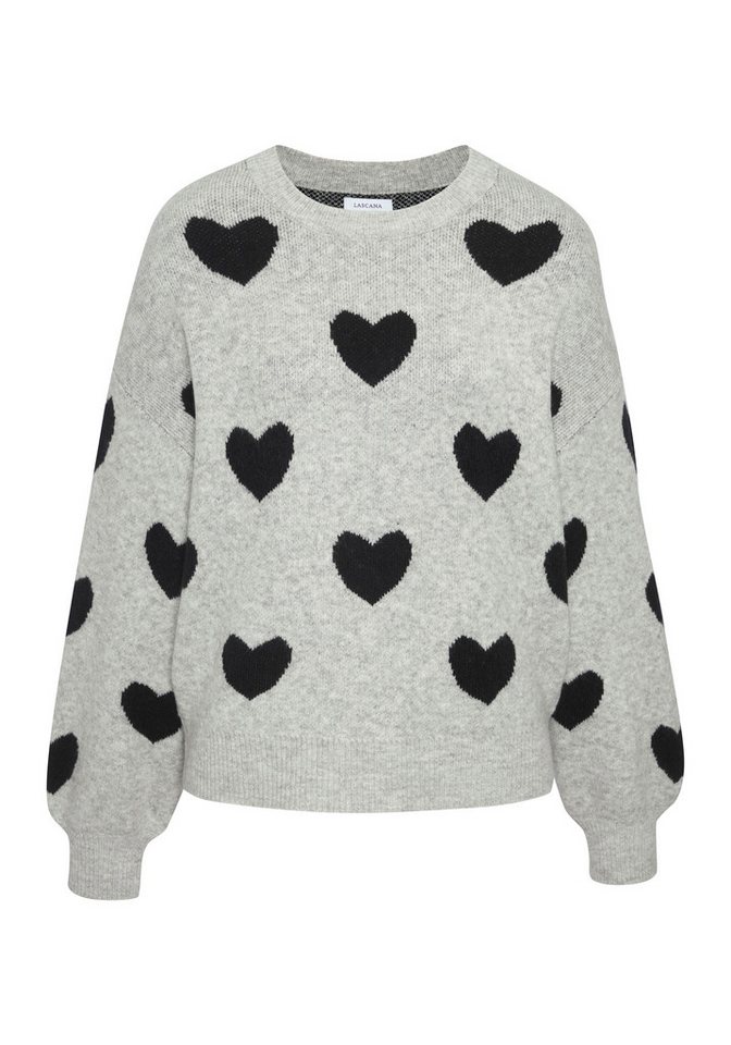LASCANA Rundhalspullover mit Herzmuster Kuscheliger Strickpullover mit Herzen, Jacquardpullover mit Herzmuster – Bild 2 von 5