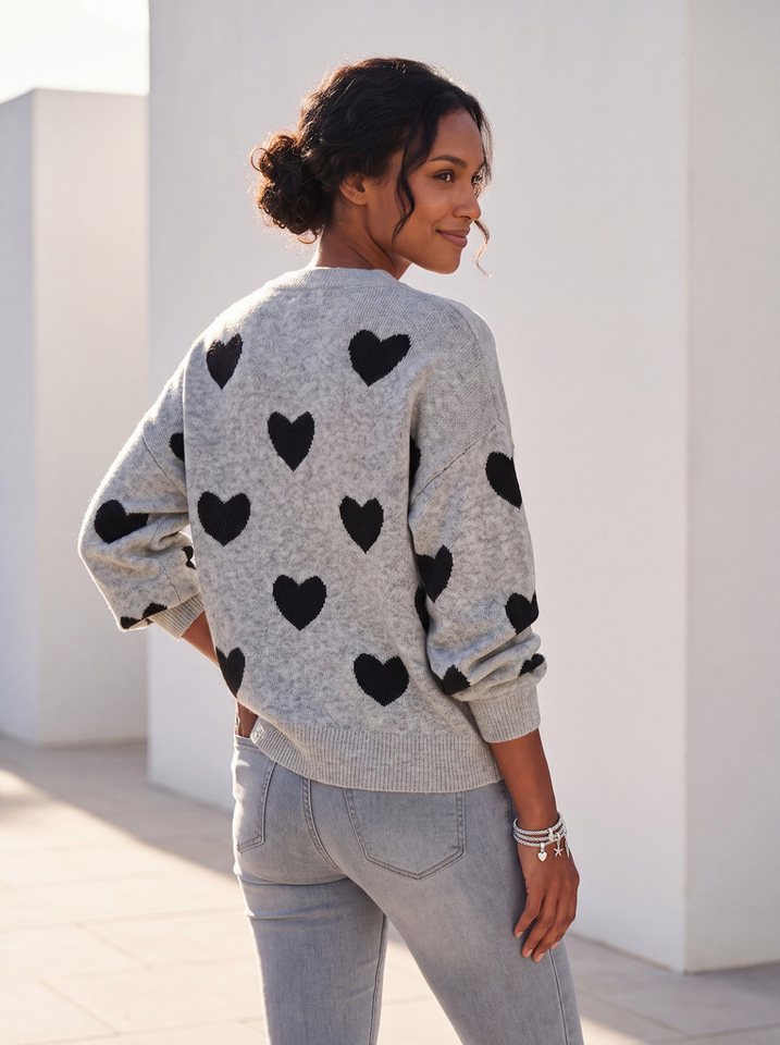 LASCANA Rundhalspullover mit Herzmuster Kuscheliger Strickpullover mit Herzen, Jacquardpullover mit Herzmuster – Bild 3 von 5