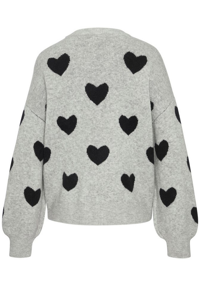 LASCANA Rundhalspullover mit Herzmuster Kuscheliger Strickpullover mit Herzen, Jacquardpullover mit Herzmuster – Bild 4 von 5