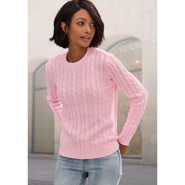 LASCANA Rundhalspullover mit Zopfstrickmuster gemütlicher Strickpullover, unifarbener Zopfpullover, klassische Form