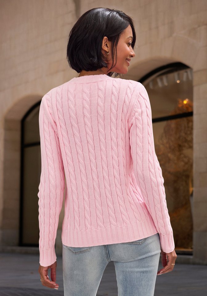 LASCANA Rundhalspullover mit Zopfstrickmuster gemütlicher Strickpullover, unifarbener Zopfpullover, klassische Form – Bild 3 von 5