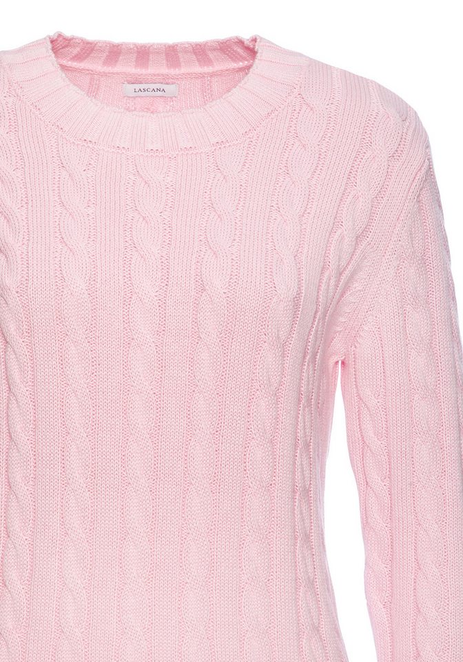 LASCANA Rundhalspullover mit Zopfstrickmuster gemütlicher Strickpullover, unifarbener Zopfpullover, klassische Form – Bild 5 von 5