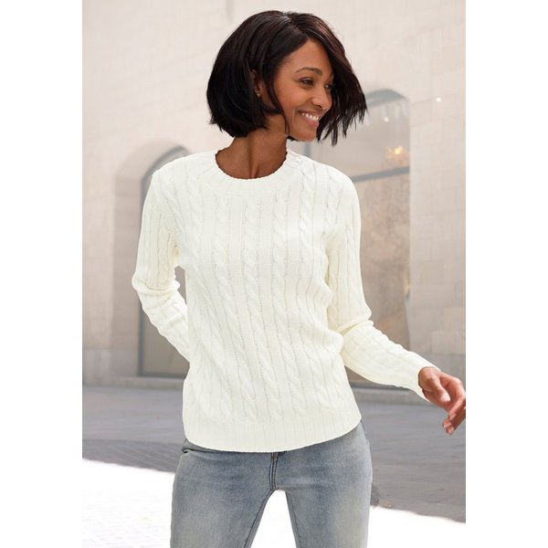 LASCANA Rundhalspullover mit Zopfstrickmuster gemütlicher Strickpullover, unifarbener Zopfpullover, klassische Form