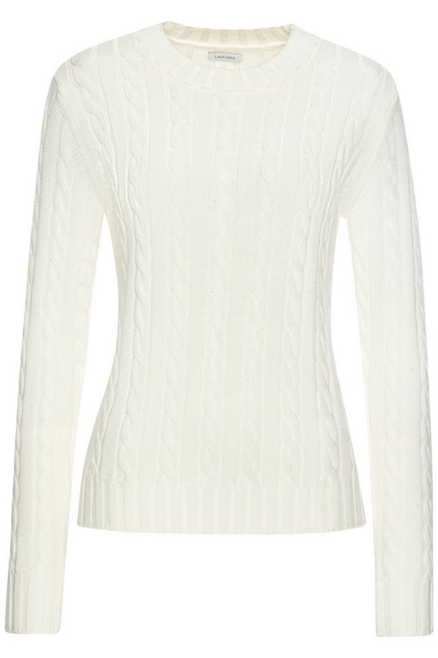 LASCANA Rundhalspullover mit Zopfstrickmuster gemütlicher Strickpullover, unifarbener Zopfpullover, klassische Form – Bild 2 von 5