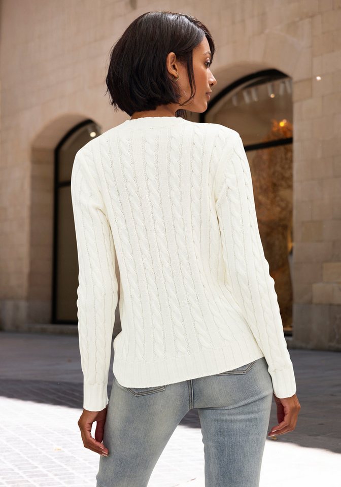 LASCANA Rundhalspullover mit Zopfstrickmuster gemütlicher Strickpullover, unifarbener Zopfpullover, klassische Form – Bild 3 von 5