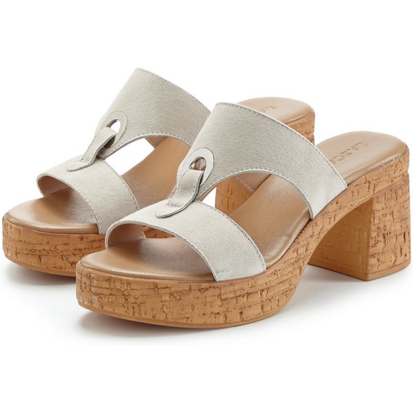 LASCANA Sandale, Mule, offener Schuh, Sommerschuh, Pantolette aus Leder mit Blockabsatz in Kork-Optik