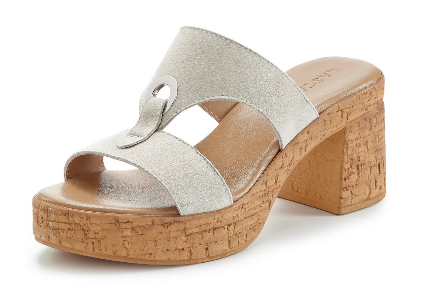 LASCANA Sandale, Mule, offener Schuh, Sommerschuh, Pantolette aus Leder mit Blockabsatz in Kork-Optik – Bild 2 von 5