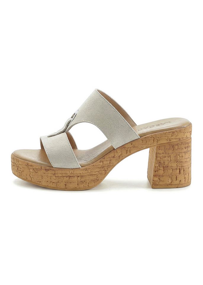 LASCANA Sandale, Mule, offener Schuh, Sommerschuh, Pantolette aus Leder mit Blockabsatz in Kork-Optik – Bild 3 von 5