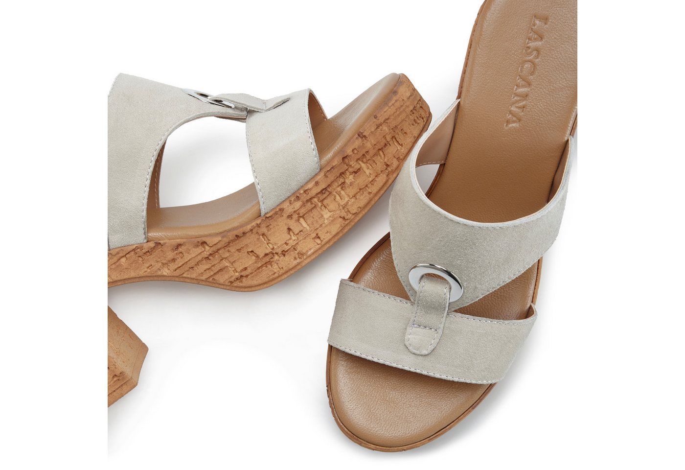 LASCANA Sandale, Mule, offener Schuh, Sommerschuh, Pantolette aus Leder mit Blockabsatz in Kork-Optik – Bild 5 von 5