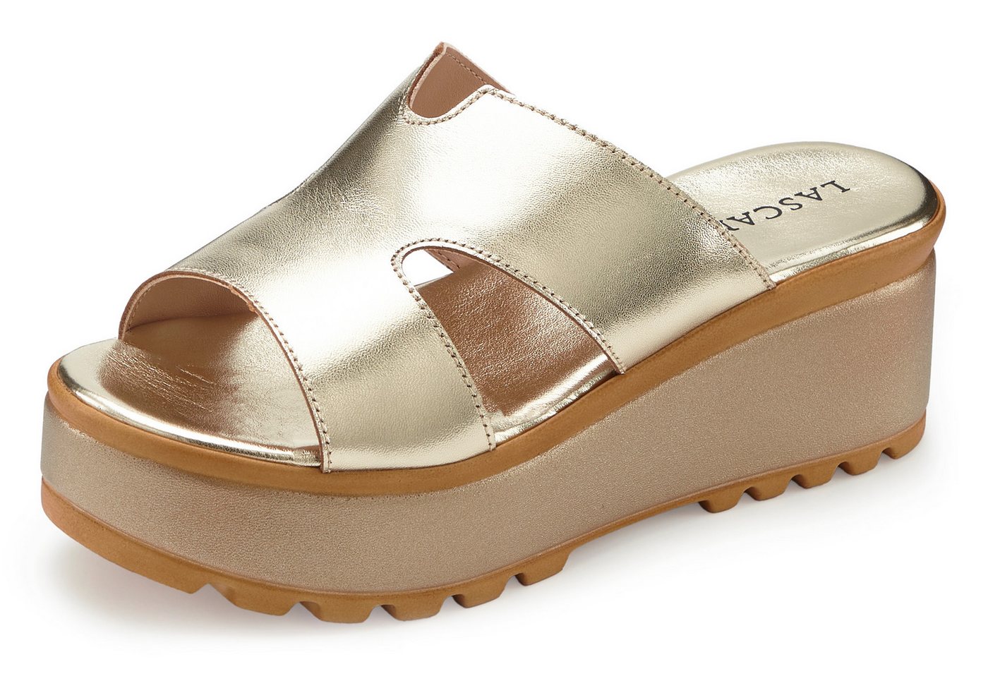 LASCANA Sandale, Sommerschuh, Mule, offener Schuh, Pantolette aus Leder mit Keilabsatz – Bild 2 von 5