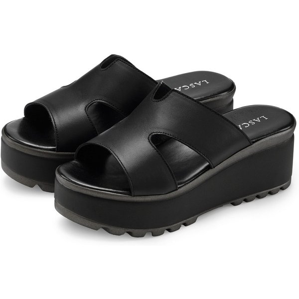 LASCANA Sandale, Sommerschuh, Mule, offener Schuh, Pantolette aus Leder mit Keilabsatz