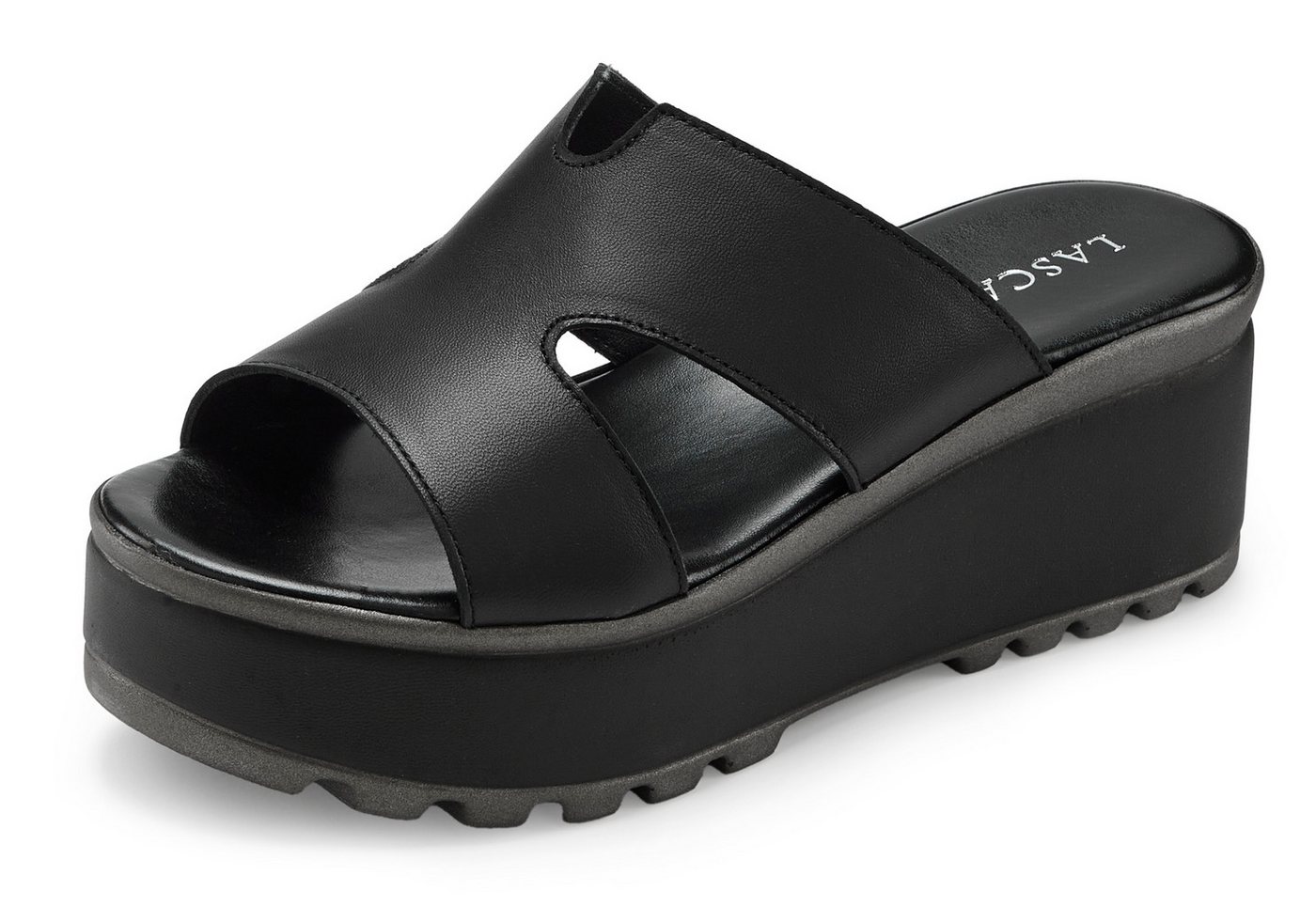 LASCANA Sandale, Sommerschuh, Mule, offener Schuh, Pantolette aus Leder mit Keilabsatz – Bild 2 von 5