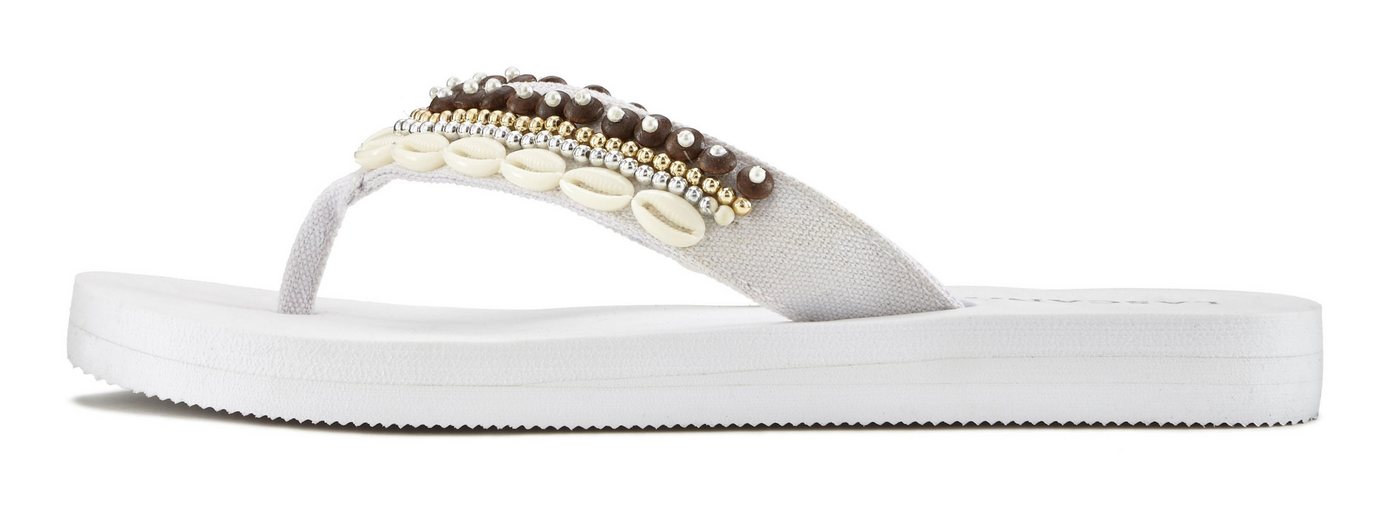 LASCANA Sandale, Badeschuh, Pantolette, Badelatsche, Flip Flop, Sommerschuh, Badezehentrenner Zehentrenner mit Muschel-Imitaten VEGAN – Bild 4 von 5