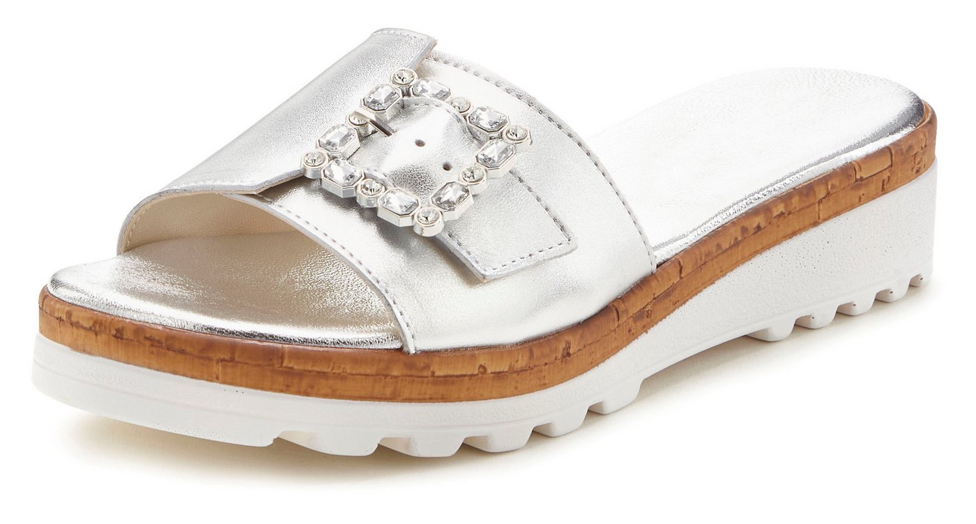LASCANA Sandale, Sommerschuh, offener Schuh, Mule, Pantolette aus Leder mit dezentem Keilabsatz – Bild 2 von 5