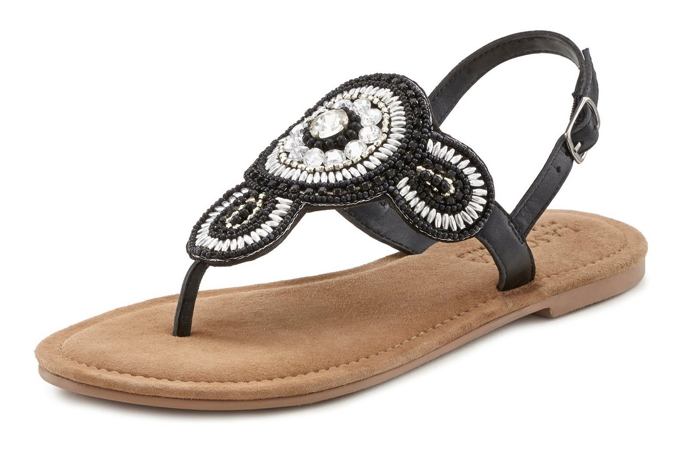 LASCANA Sandalette, Sommerschuh, offener Schuh, Zehentrenner Sandale, Pantolette in Glitzer-Optik und softer Lederinnensohle – Bild 2 von 5