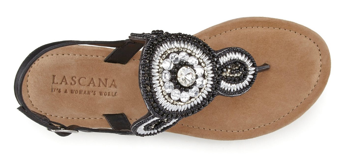 LASCANA Sandalette, Sommerschuh, offener Schuh, Zehentrenner Sandale, Pantolette in Glitzer-Optik und softer Lederinnensohle – Bild 3 von 5