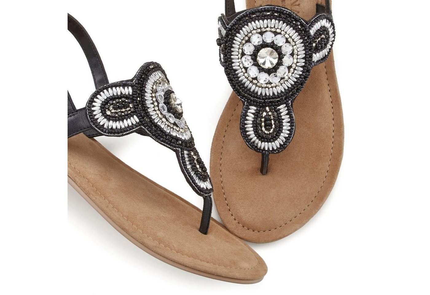 LASCANA Sandalette, Sommerschuh, offener Schuh, Zehentrenner Sandale, Pantolette in Glitzer-Optik und softer Lederinnensohle – Bild 4 von 5