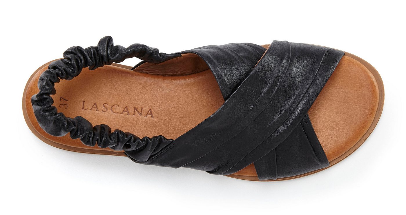 LASCANA Sandalette, Sommerschuh, offener Schuh, Pantolette Sandale aus Leder mit elastischen Riemchen – Bild 4 von 5