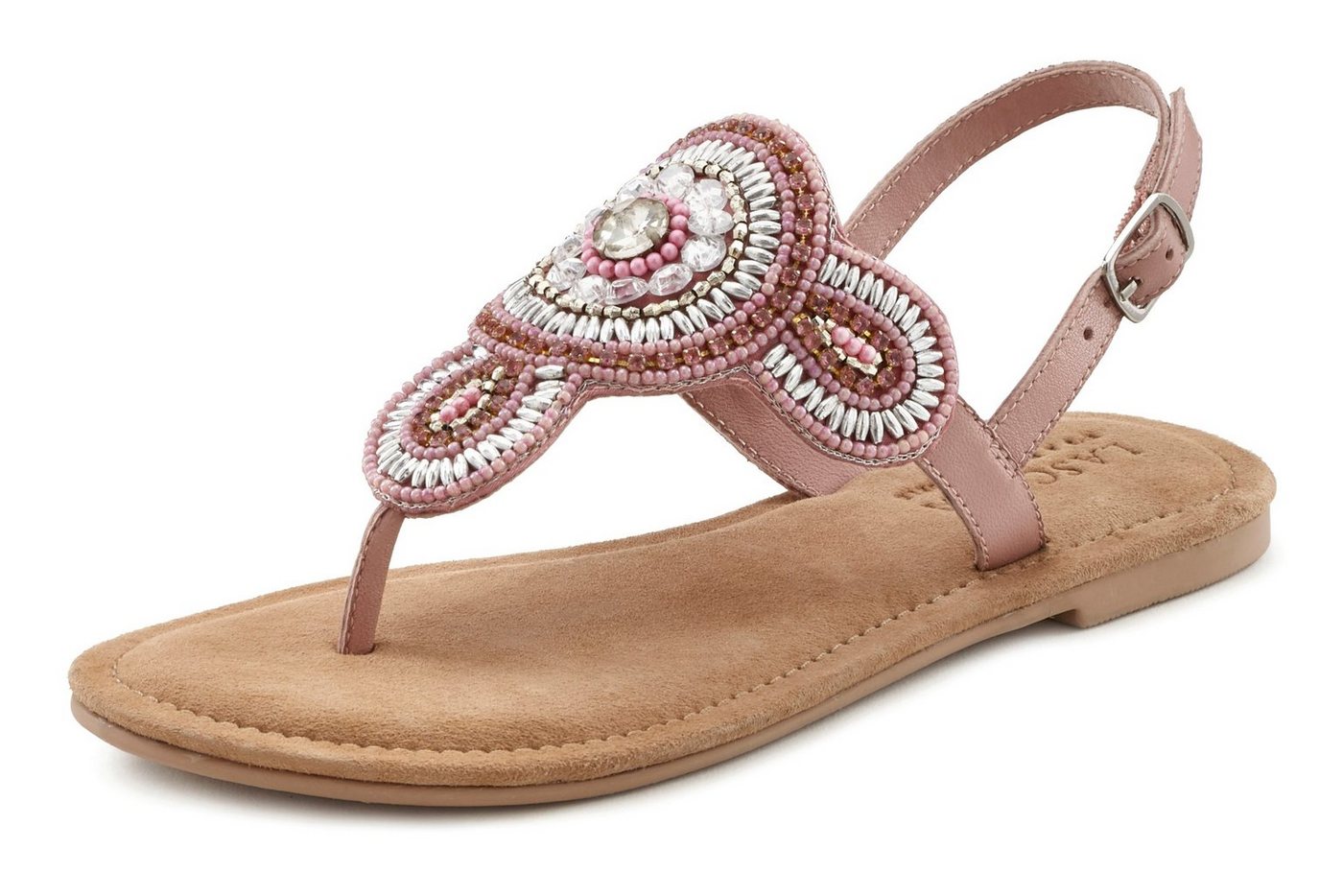 LASCANA Sandalette, Sommerschuh, offener Schuh, Zehentrenner Sandale, Pantolette in Glitzer-Optik und softer Lederinnensohle – Bild 2 von 5