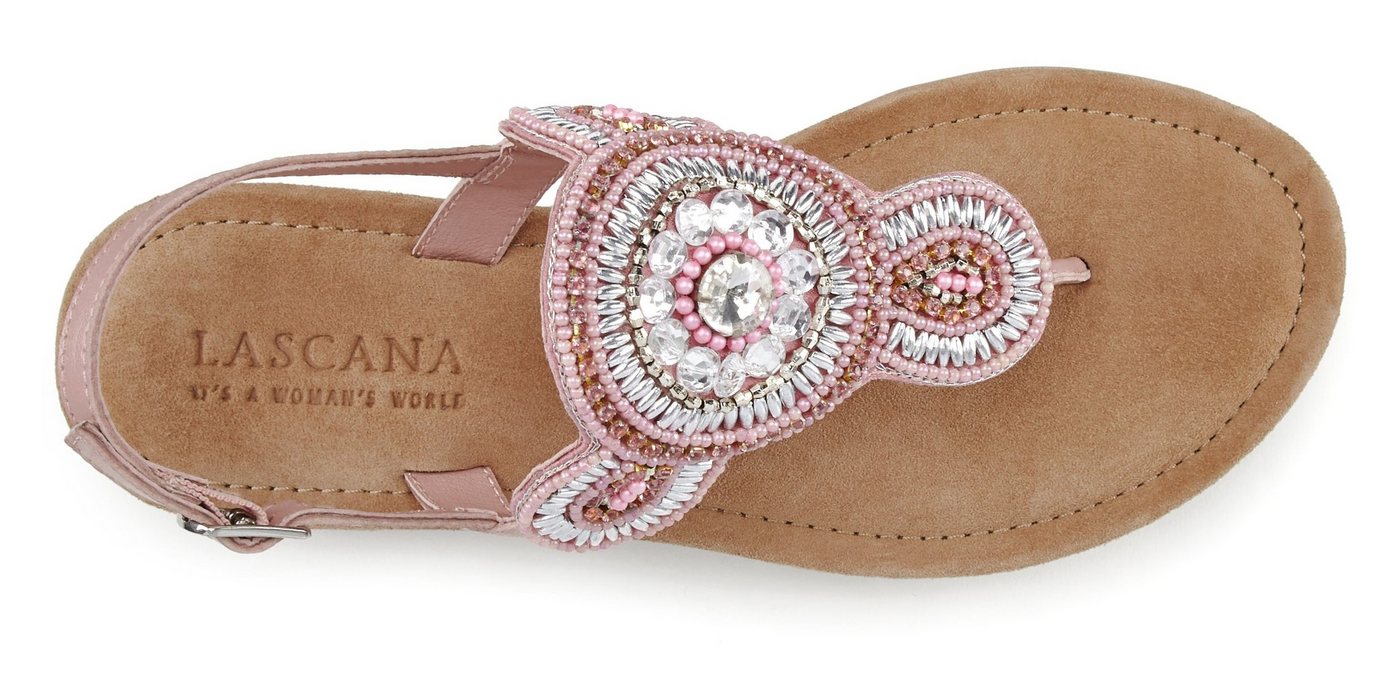 LASCANA Sandalette, Sommerschuh, offener Schuh, Zehentrenner Sandale, Pantolette in Glitzer-Optik und softer Lederinnensohle – Bild 3 von 5