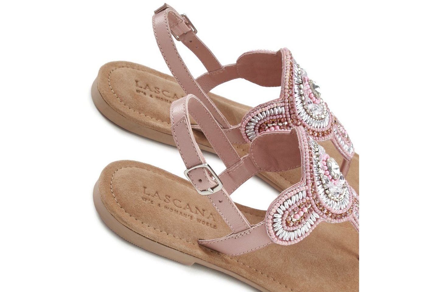 LASCANA Sandalette, Sommerschuh, offener Schuh, Zehentrenner Sandale, Pantolette in Glitzer-Optik und softer Lederinnensohle – Bild 4 von 5