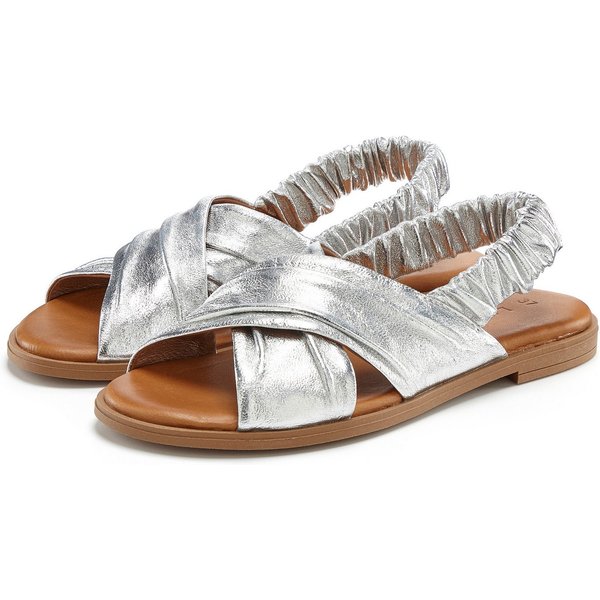 LASCANA Sandalette, Sommerschuh, offener Schuh, Pantolette Sandale aus Leder mit elastischen Riemchen