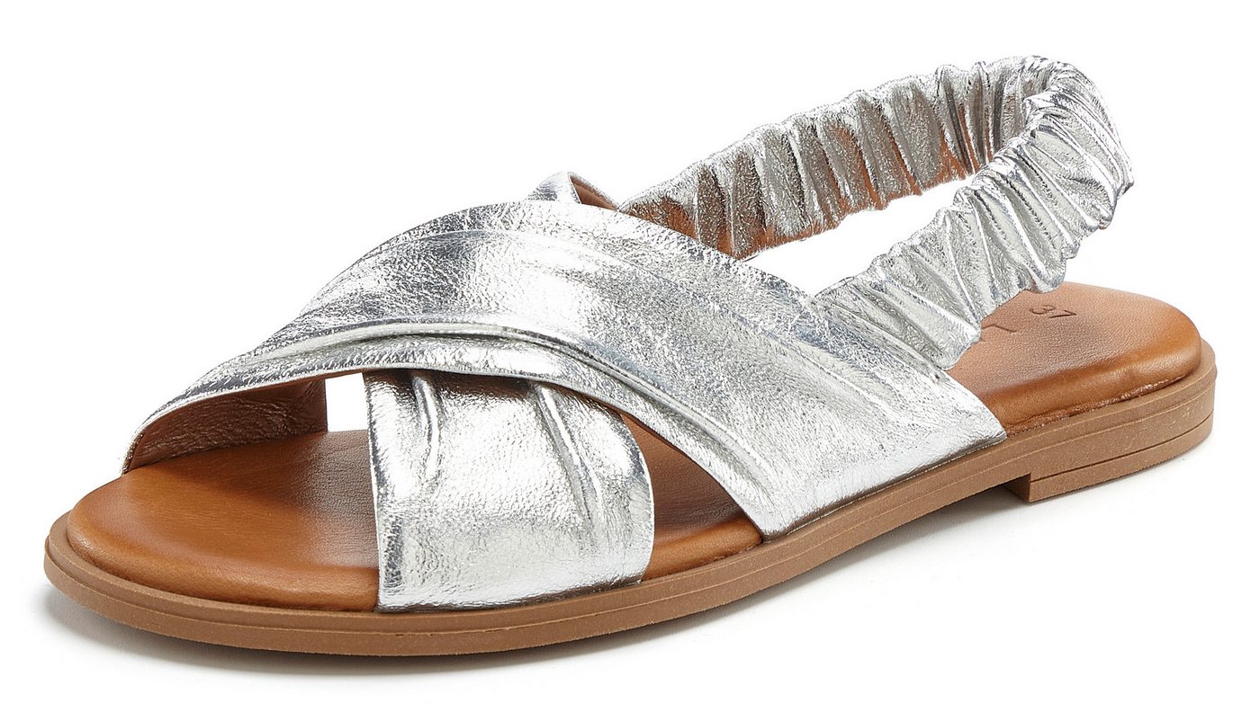 LASCANA Sandalette, Sommerschuh, offener Schuh, Pantolette Sandale aus Leder mit elastischen Riemchen – Bild 3 von 5