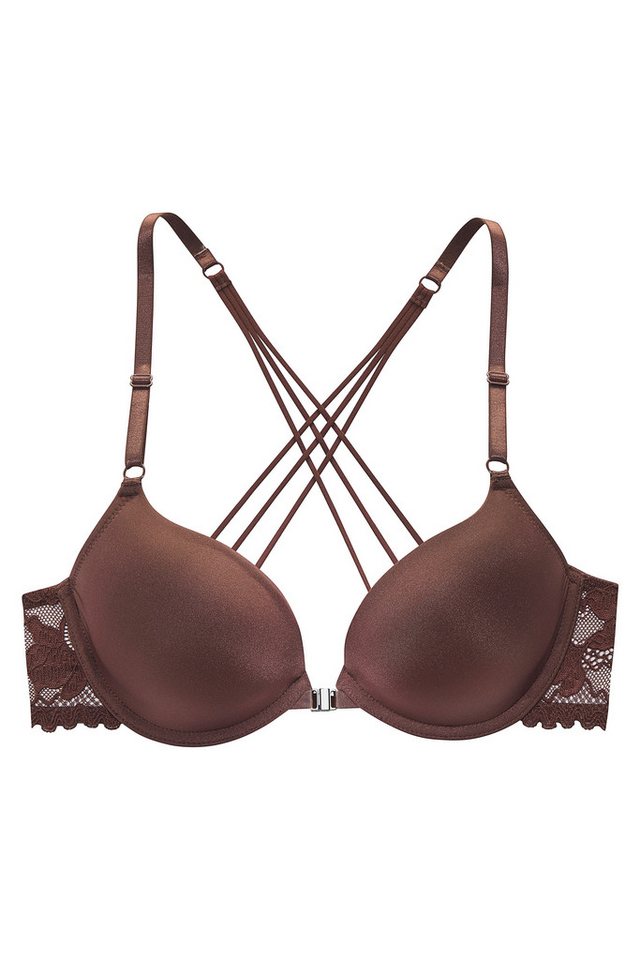 LASCANA Schalen-BH, BH mit Bügel, T-Shirt-BH, als Dessous-Set kombinierbar mit Vorderverschluss, Spitzenrücken in Bänderoptik – Bild 2 von 5