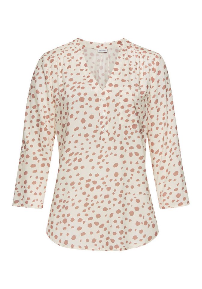 LASCANA Schlupfbluse mit Tupfenprint, 3/4-Ärmeln und kurzer Knopfleiste lockere Damenbluse, Blusenshirt mit Krempelärmel, Business, Basic – Bild 2 von 5
