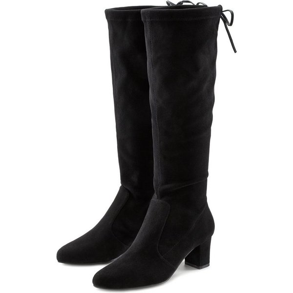 LASCANA Schlupfboots, Slouchy Boots, Slip-On, Schlupfstiefel aus stretchigem Material mit Blockabsatz in elegantem Design