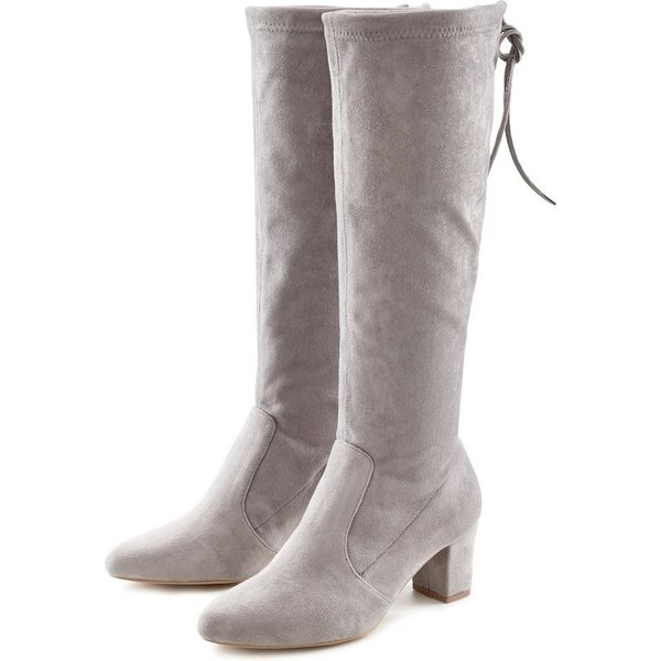 LASCANA Schlupfboots, Slouchy Boots, Slip-On, Schlupfstiefel aus stretchigem Material mit Blockabsatz in elegantem Design