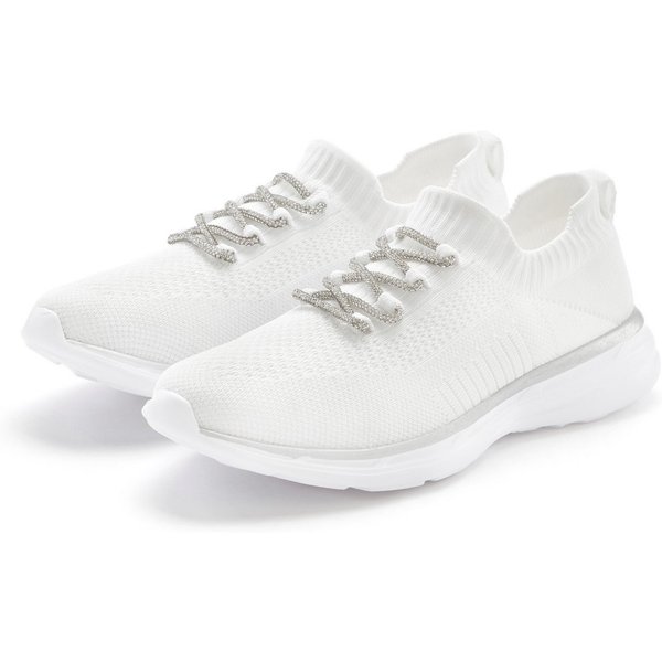 LASCANA Slip-On-Sneaker, Slipper, Freizeitschuh, Sneaker mit modischer Glitzerschnürung VEGAN