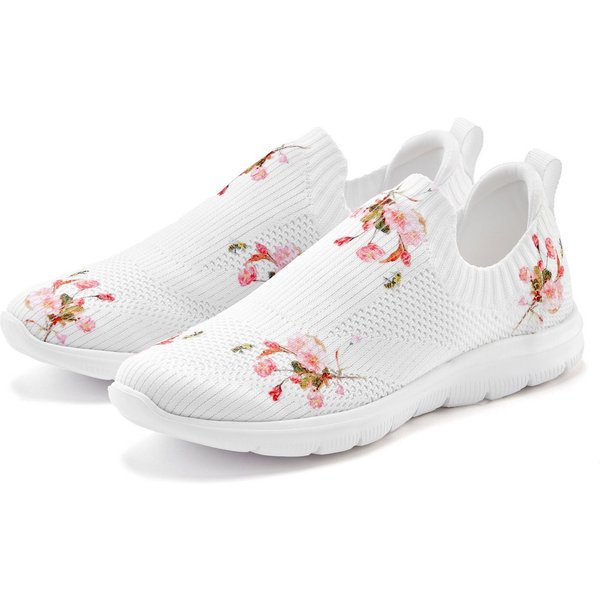 LASCANA Slip-On-Sneaker, Slipper, Textilschuh, Freizeitschuh, Sneaker zum Reinschlüpfen mit elegant blumigem Muster VEGAN