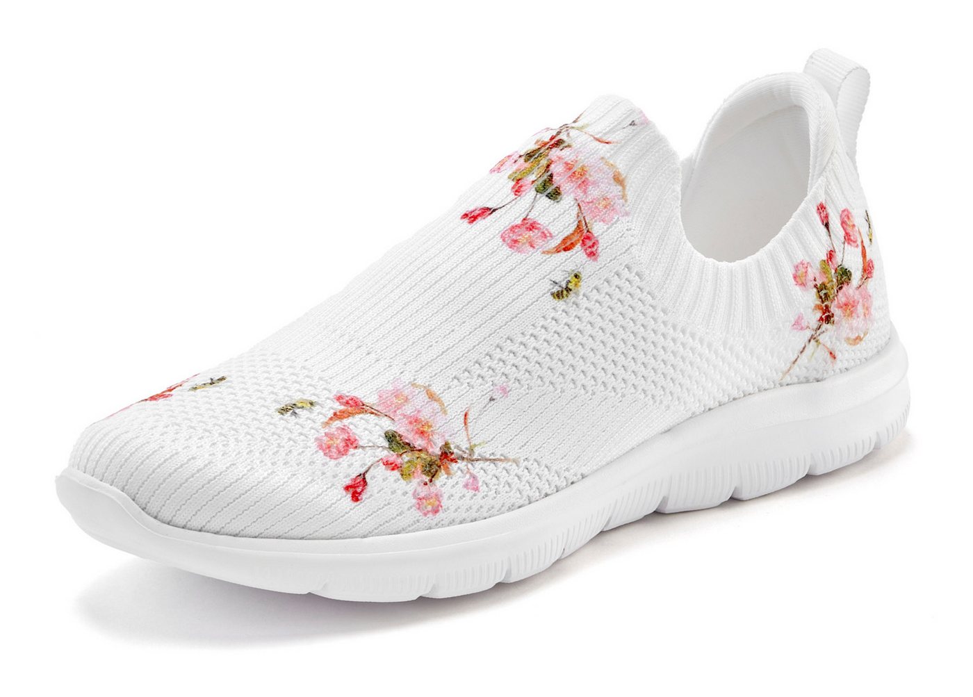 LASCANA Slip-On-Sneaker, Slipper, Textilschuh, Freizeitschuh, Sneaker zum Reinschlüpfen mit elegant blumigem Muster VEGAN – Bild 3 von 5
