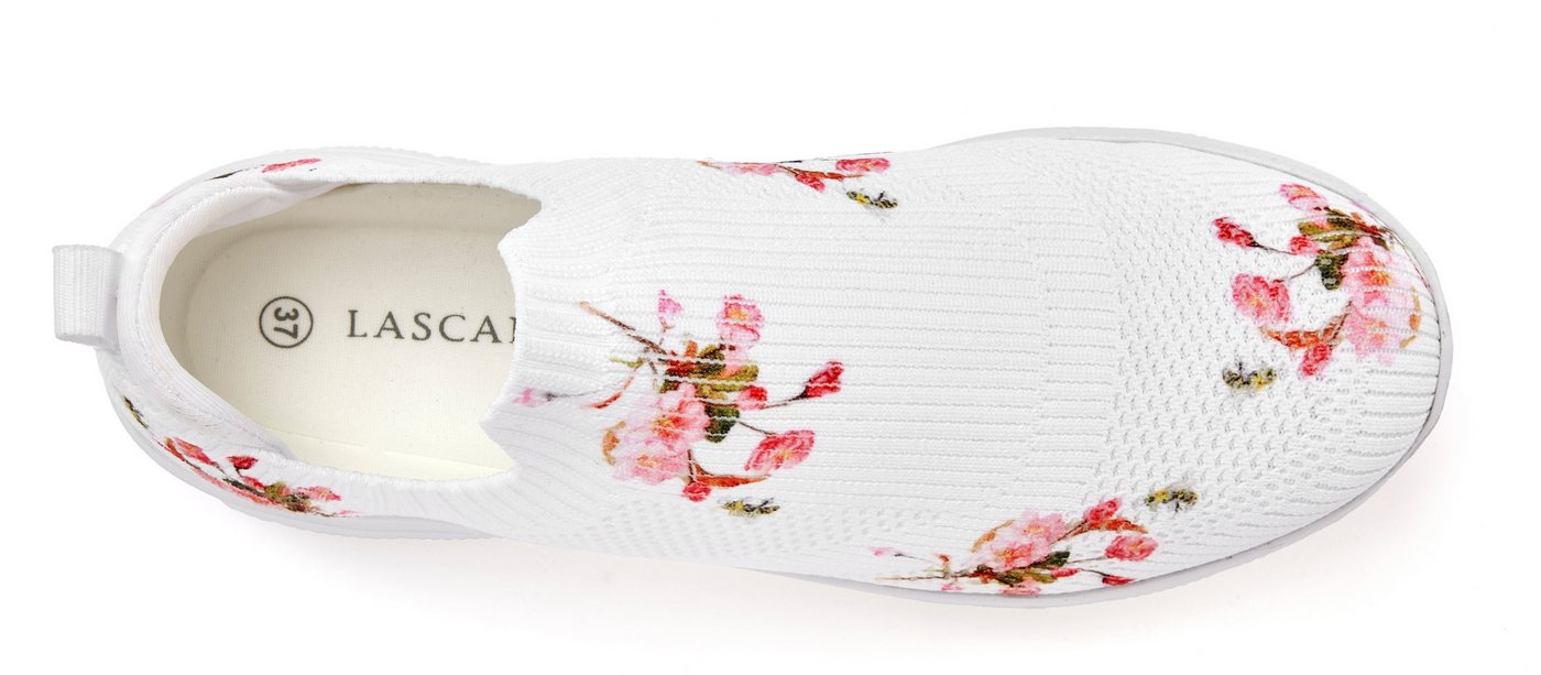 LASCANA Slip-On-Sneaker, Slipper, Textilschuh, Freizeitschuh, Sneaker zum Reinschlüpfen mit elegant blumigem Muster VEGAN – Bild 4 von 5