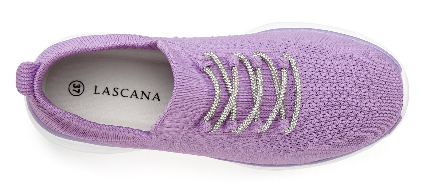 LASCANA Slip-On-Sneaker, Slipper, Freizeitschuh, Sneaker mit modischer Glitzerschnürung VEGAN – Bild 3 von 5