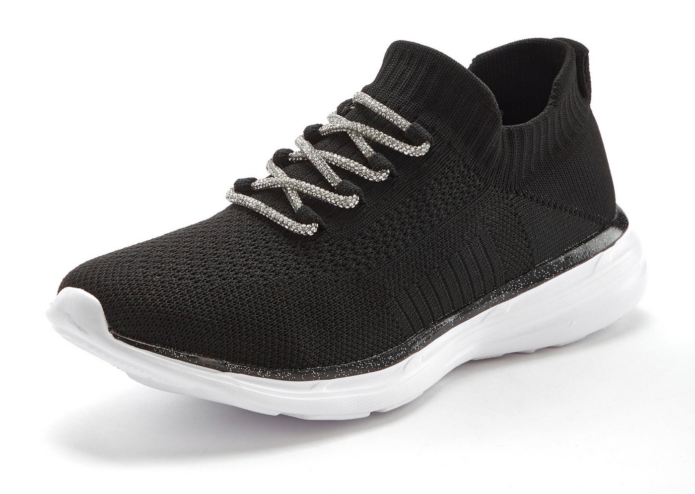 LASCANA Slip-On-Sneaker, Slipper, Freizeitschuh, Sneaker mit modischer Glitzerschnürung VEGAN – Bild 2 von 5