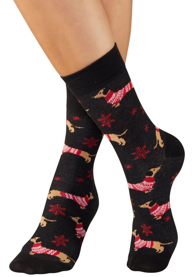 LASCANA Socken (Packung, 3-Paar) mit weihnachtlichem Dackelmotiv – Bild 5 von 5