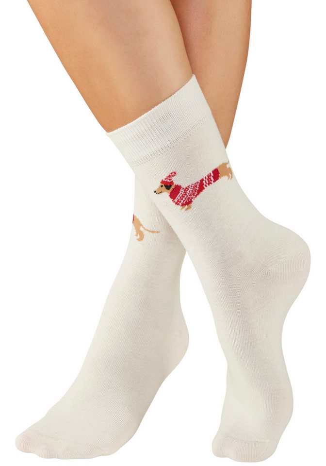 LASCANA Socken (Packung, 3-Paar) mit weihnachtlichem Dackelmotiv – Bild 5 von 5