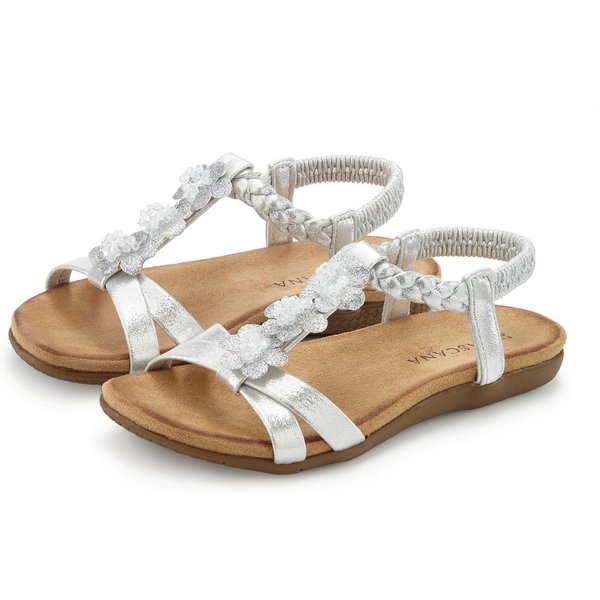 LASCANA Sommerschuh, Sandalette, offener Schuh, Sandale mit eleganten Schmucksteinchen und elastischem Riemchen