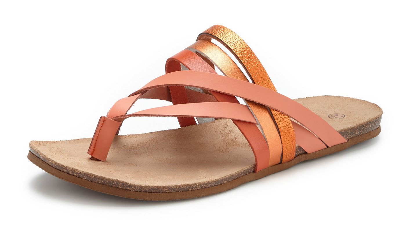 LASCANA Sommerschuh, offener Schuh, Pantolette, Sandale, Zehentrenner aus Leder mit Korkfußbett – Bild 2 von 5