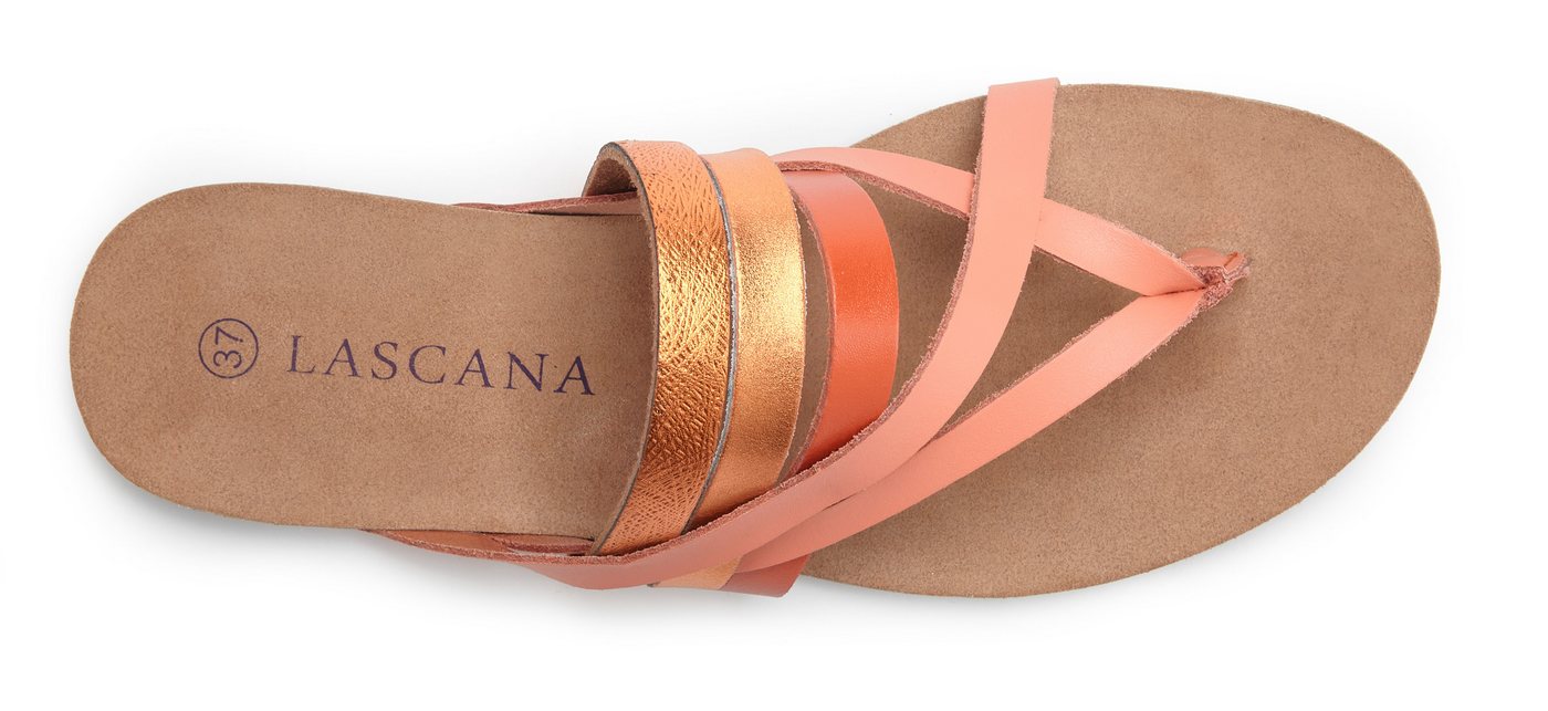 LASCANA Sommerschuh, offener Schuh, Pantolette, Sandale, Zehentrenner aus Leder mit Korkfußbett – Bild 4 von 5