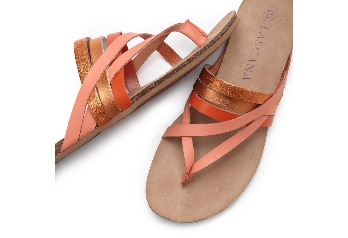 LASCANA Sommerschuh, offener Schuh, Pantolette, Sandale, Zehentrenner aus Leder mit Korkfußbett – Bild 5 von 5