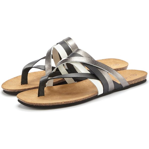 LASCANA Sommerschuh, offener Schuh, Pantolette, Sandale, Zehentrenner aus Leder mit Korkfußbett