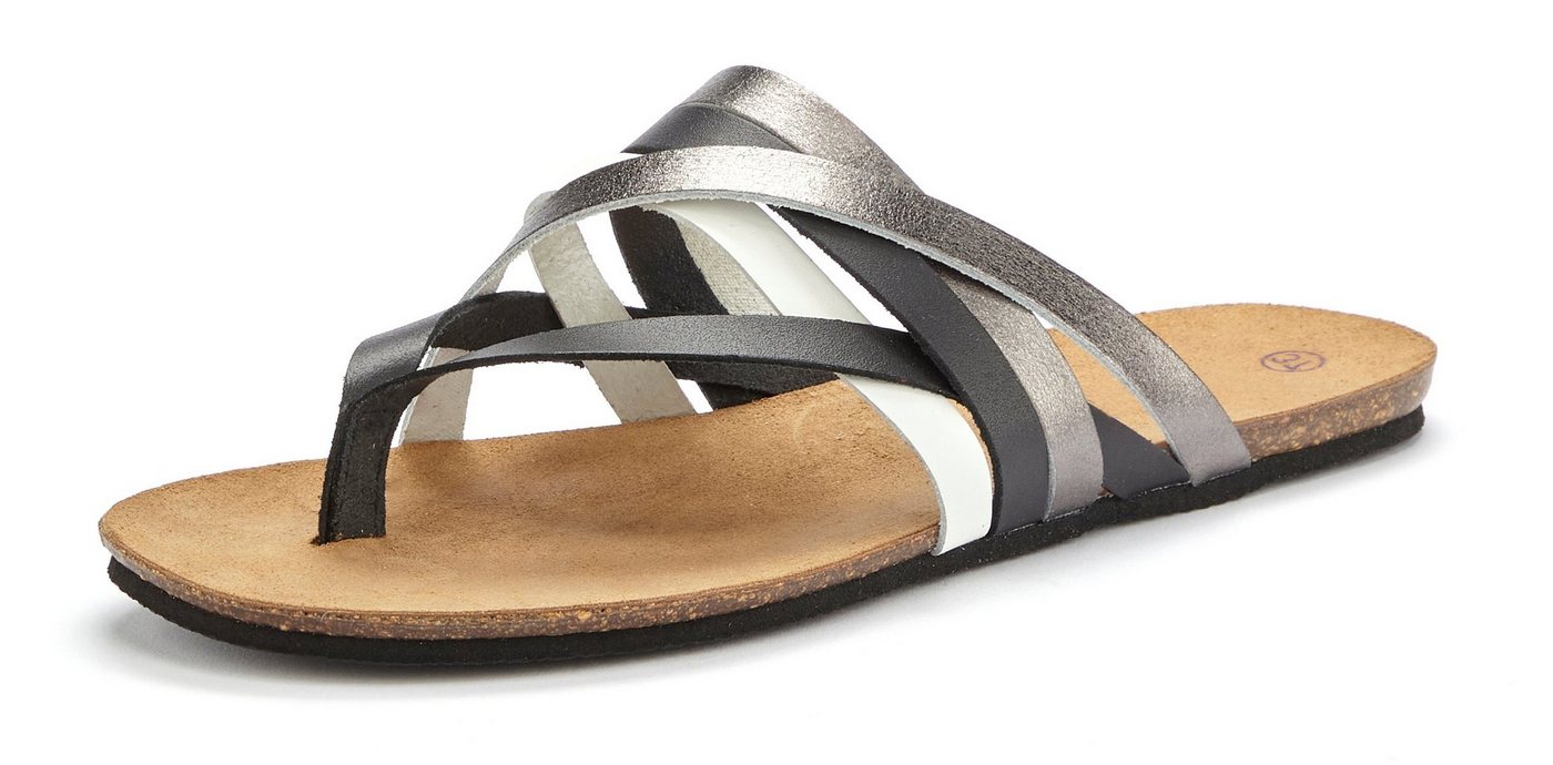 LASCANA Sommerschuh, offener Schuh, Pantolette, Sandale, Zehentrenner aus Leder mit Korkfußbett – Bild 3 von 5